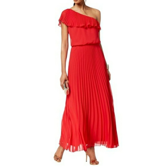 Xscape Dresses & Skirts - Xscape red one-shoulder pleated chiffon gown prom